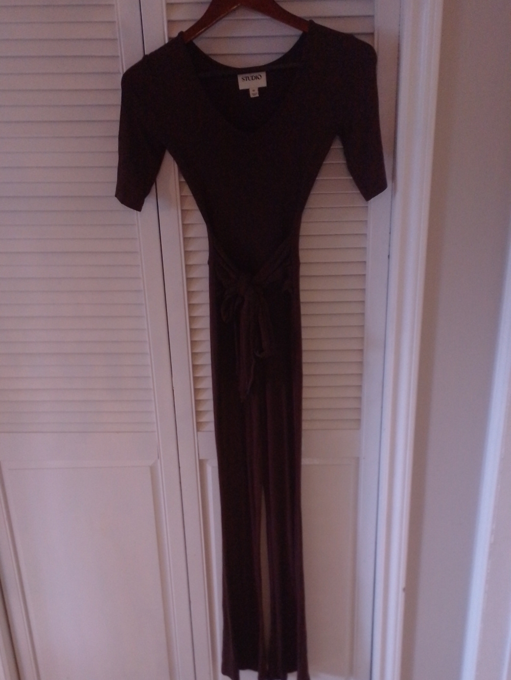 Studio Aritzia Chocolate Brown Tie-Waist Jumpsuit Jumper Bodysuit Bodycon